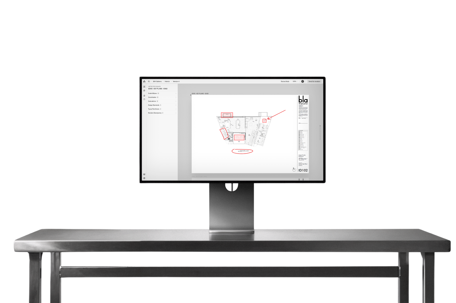 Arcodin reviewing an architectural drawing set on screen
